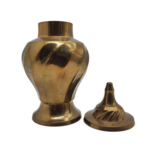 Vintage Brass Ginger Jar Swirl Lidded Dish Handcrafted Stash Storage Urn - Picture 3 of 6
